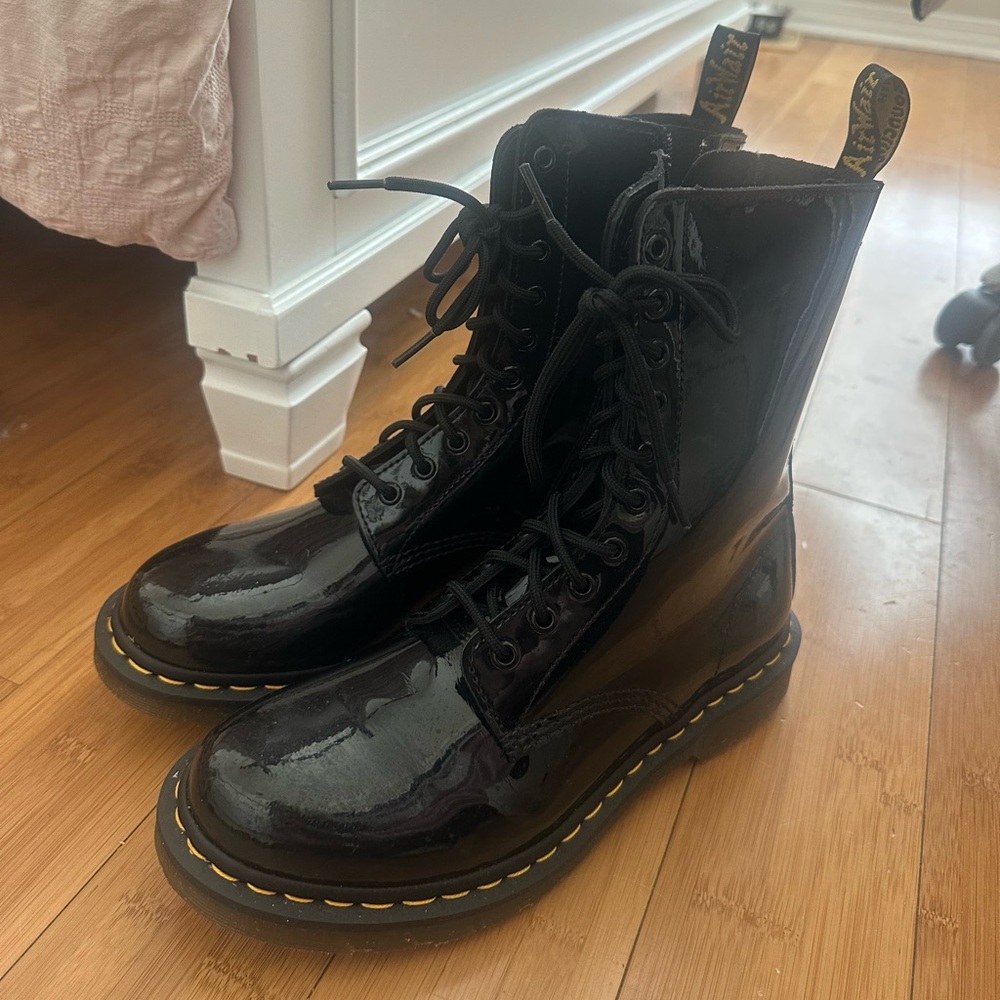 Women’s Black patent Dr. Martens boots